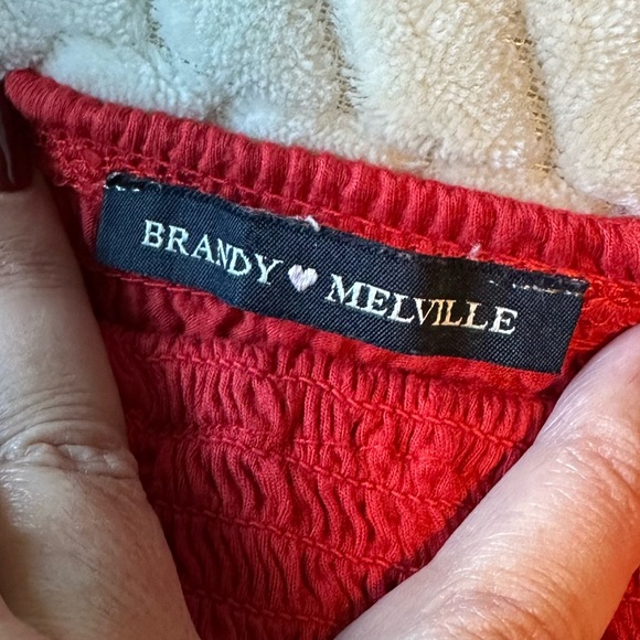 Brandy Melville Charlene Smocked Red Crop Top One Size - Picture 4 of 4